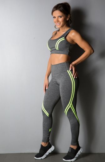 Conjunto Fitness Calça e Top Rajado com Vivo Verde