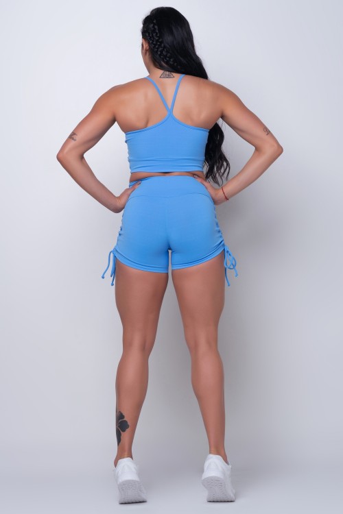 Short Fitness Rolotê Ajustável Azul