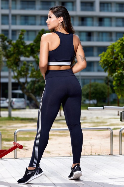 Legging Básica de Poliamida Preta com Elástico