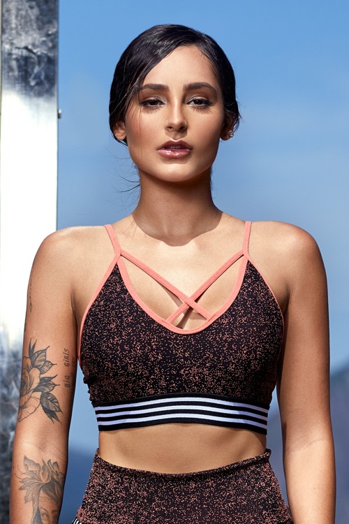Top Strappy Jacquard Degrade Telha Com Elástico