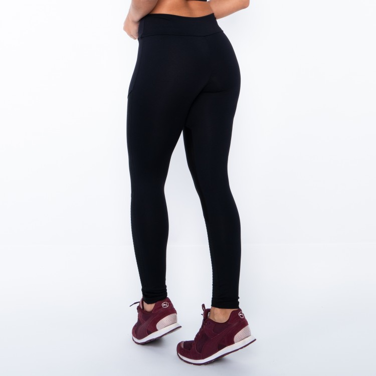 Legging Recorte em Tule Canelado Preta