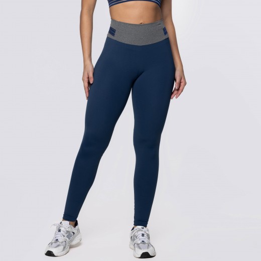 Calça Legging Poliamida Azul Marinho com Cós Mescla