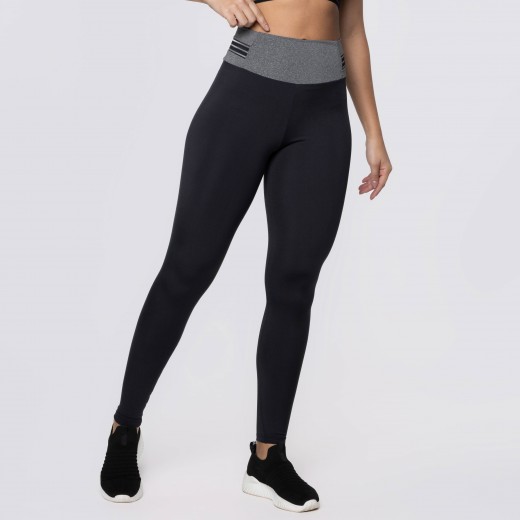 Calça Legging Poliamida Preta com Cós Mescla