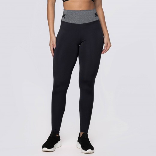Calça Legging Poliamida Preta com Cós Mescla