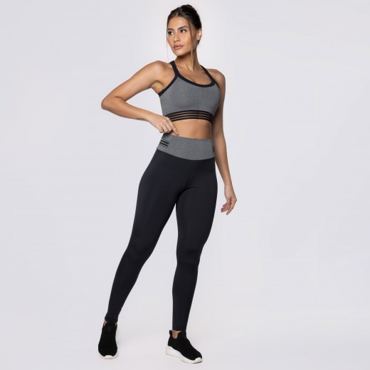 Calça Legging Poliamida Preta com Cós Mescla