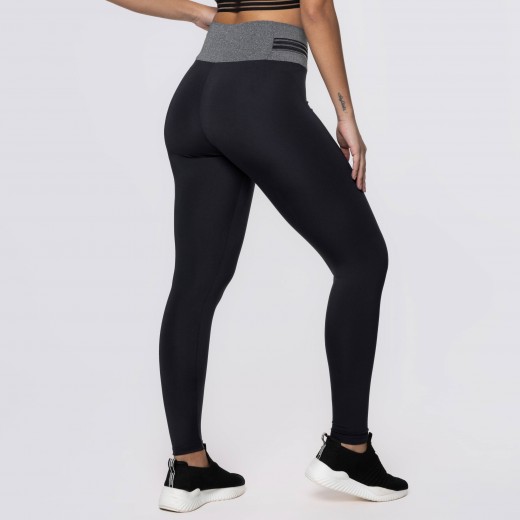Calça Legging Poliamida Preta com Cós Mescla