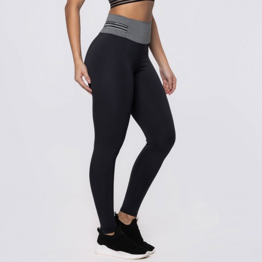 Calça Legging Poliamida Preta com Cós Mescla