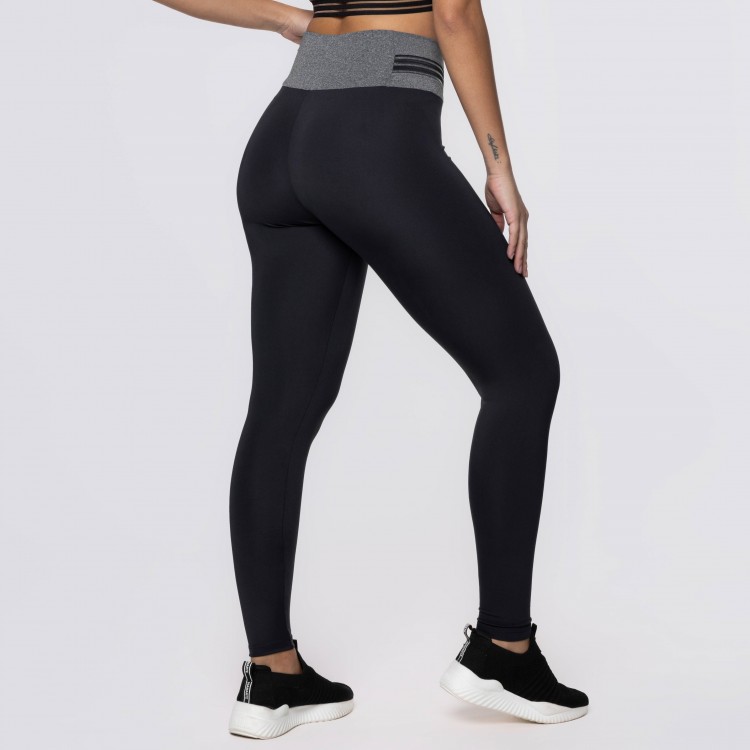 Calça Legging Poliamida Preta com Cós Mescla