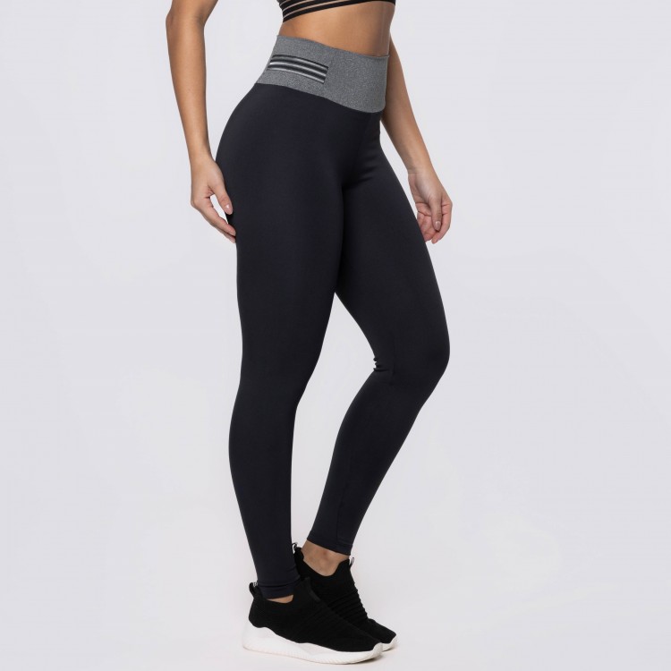 Calça Legging Poliamida Preta com Cós Mescla