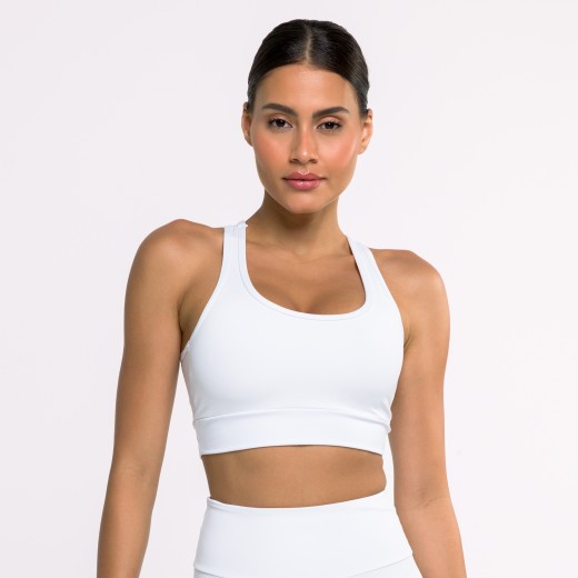 Top Fitness Sustentação Com Abertura nas Costas Branco