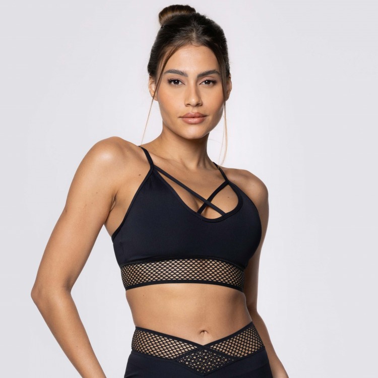 Top Fitness Strappy com Elástico Preto Sport