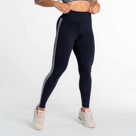 Calça Legging Poliamida Preta com Elástico Frisos