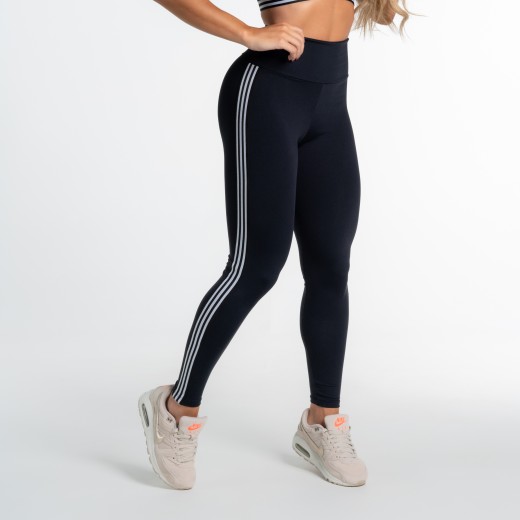 Calça Legging Poliamida Preta com Elástico Frisos