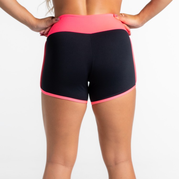 Short Preto Cós Neon Rosa