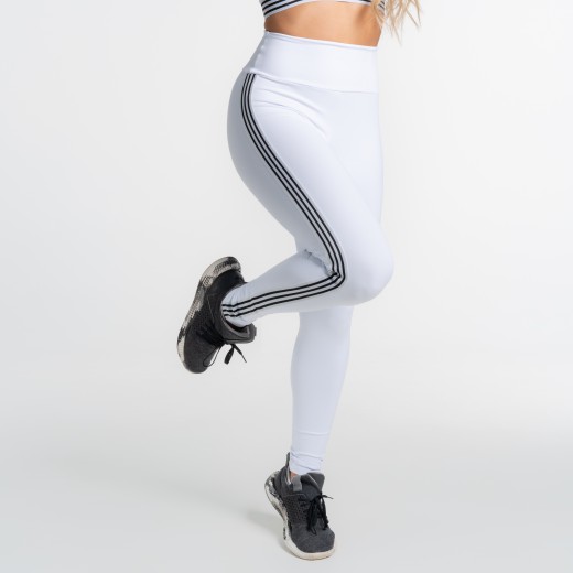 Calça Legging Poliamida Branca com Elástico Frisos