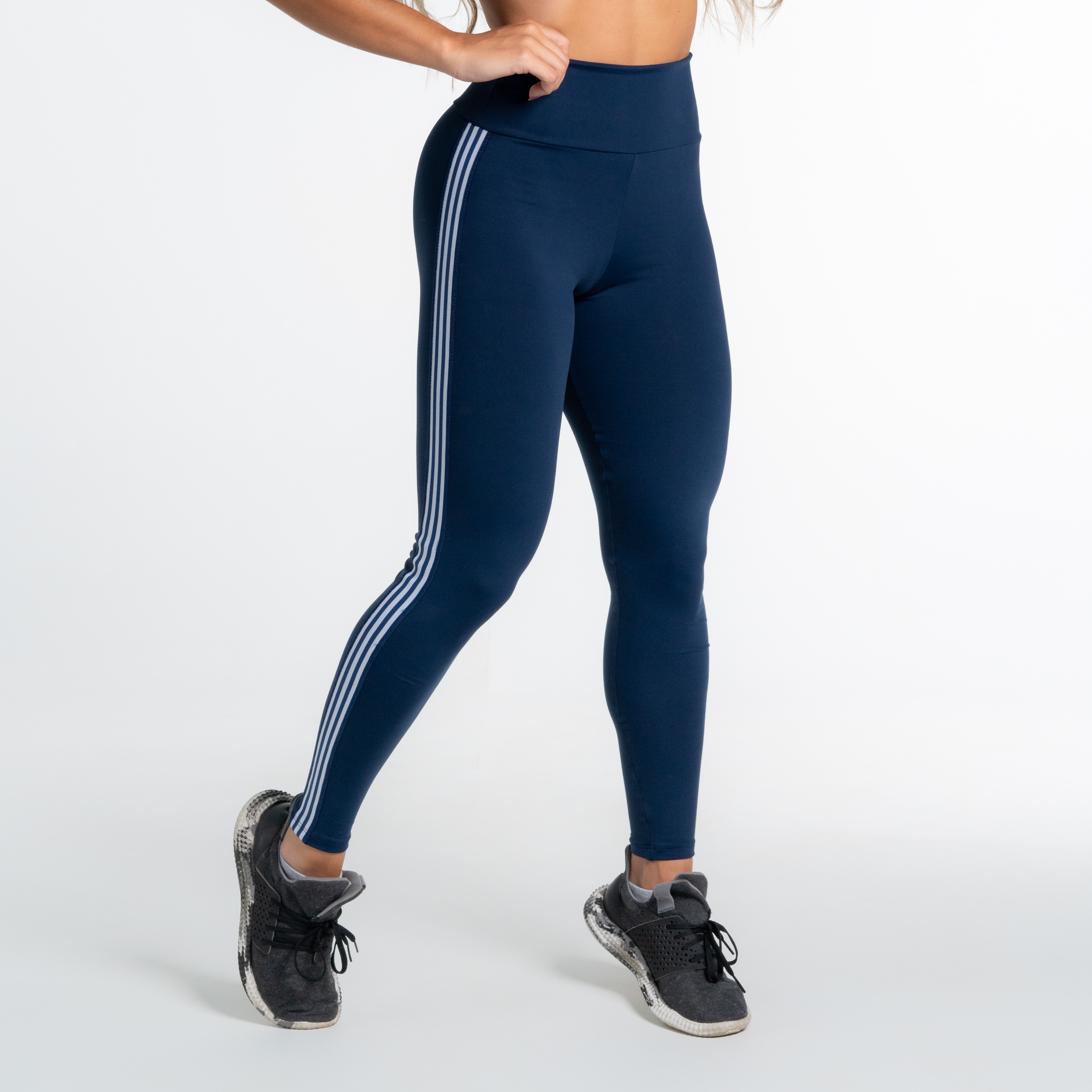 Calça Legging Poliamida Azul Marinho com Elástico Frisos