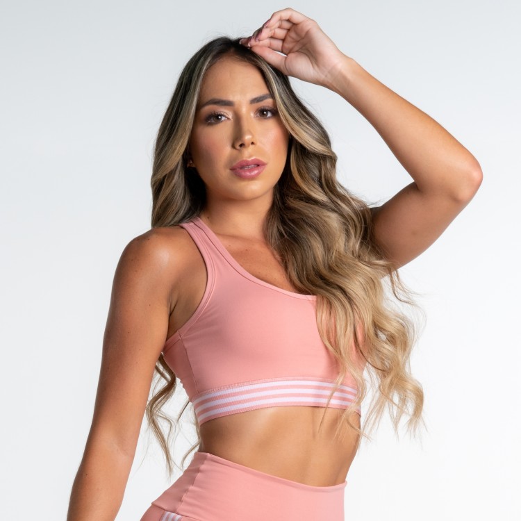 Top Fitness Poliamida Romance com Elástico Frisos