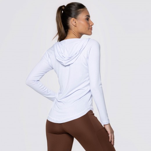Blusa Manga Longa e Capuz Fitness Branca