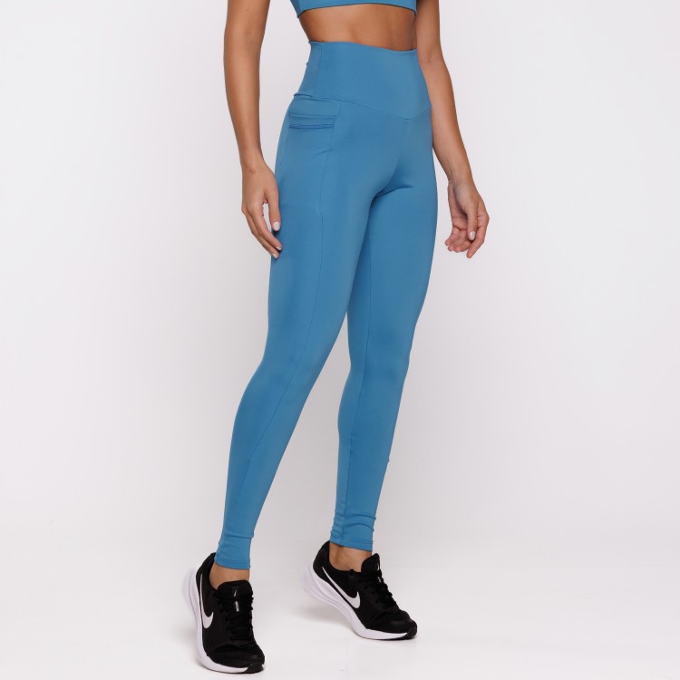 Calça Legging Basics Com Bolsos Laterais Azul Turquesa