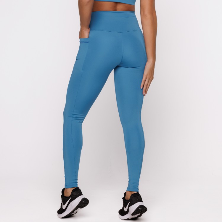 Calça Legging Basics Com Bolsos Laterais Azul Turquesa