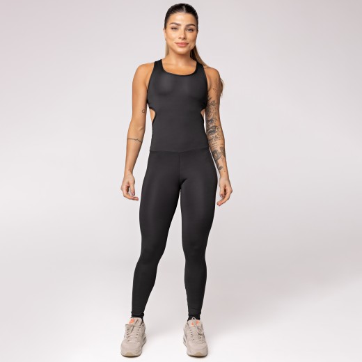 Macacão Fitness Assimétrico Preto