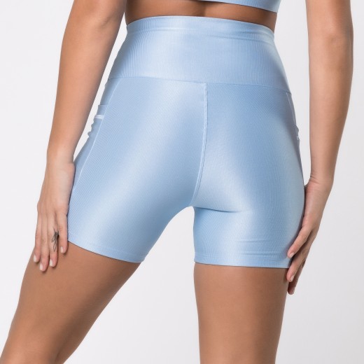 Short Fitness Canelado Com Bolsos Laterais Azul Frozen Flux