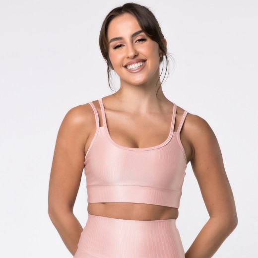 Top Fitness Canelado com Alças Duplas Romance Flux