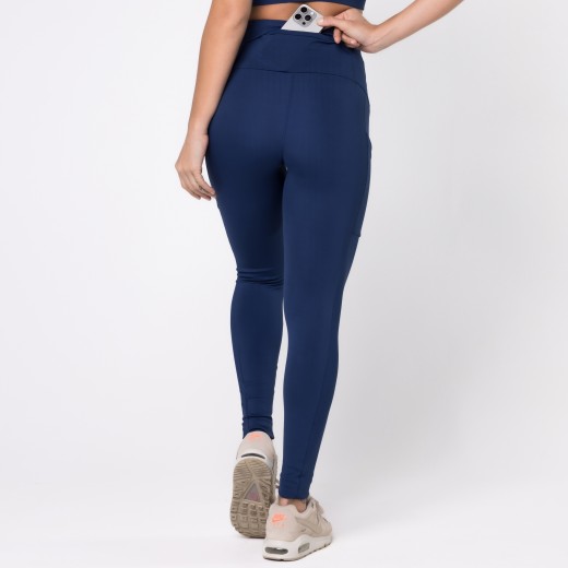 Calça Legging Com Três Bolsos Azul Marinho