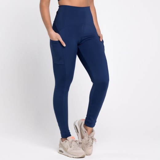 Calça Legging Com Três Bolsos Azul Marinho