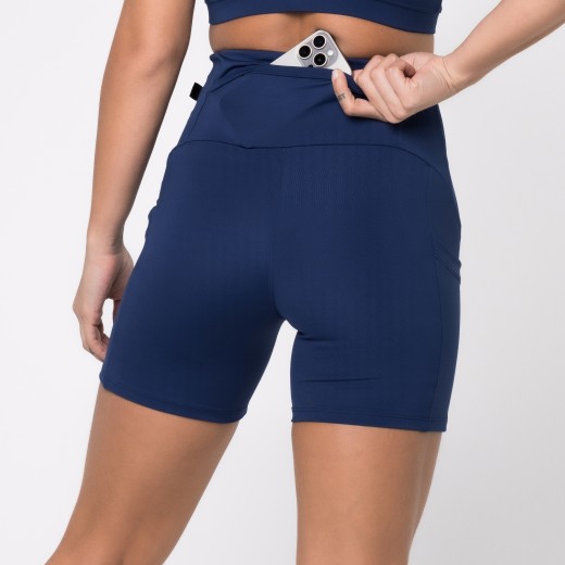 Short Fitness Com Três Bolsos Azul Marinho