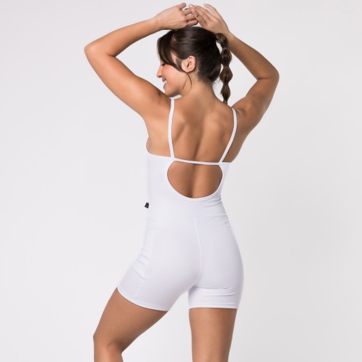 Macaquinho Fitness com Bolsos Laterais Branco