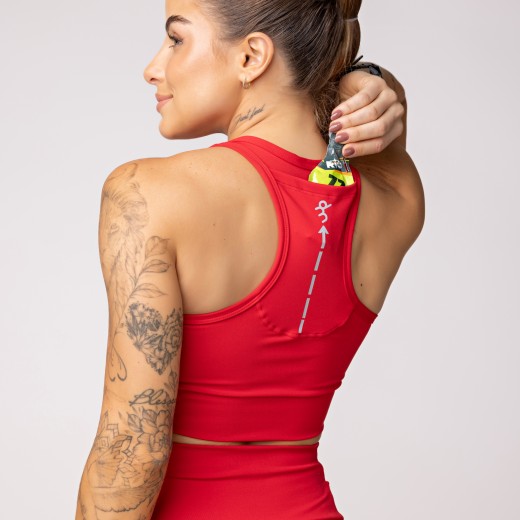 Top Alta Sustentação Baixa Pace com Bolso nas Costas Vermelho