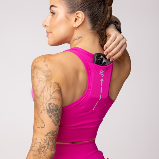 Top Alta Sustentação Baixa Pace com Bolso nas Costas Rosa