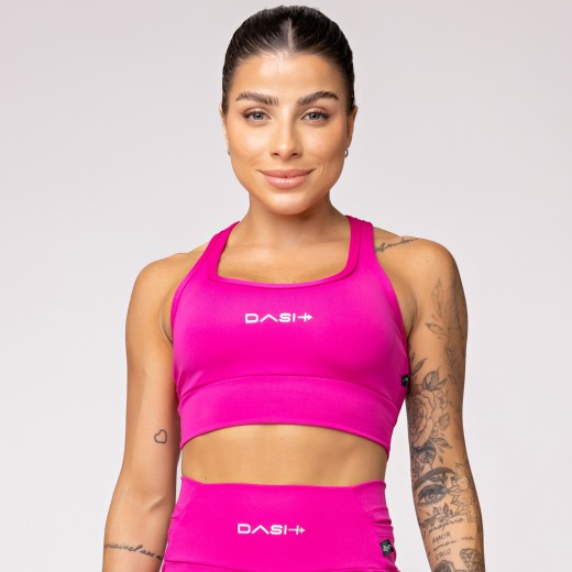 Top Alta Sustentação Baixa Pace com Bolso nas Costas Rosa