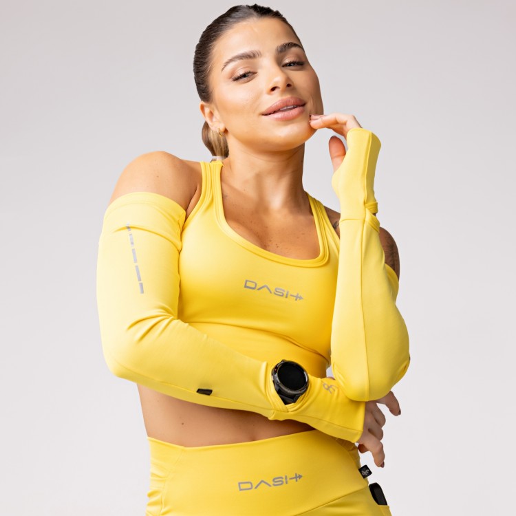 Manguito Baixa Pace com Abertura para Relógio e Dedeira Amarelo