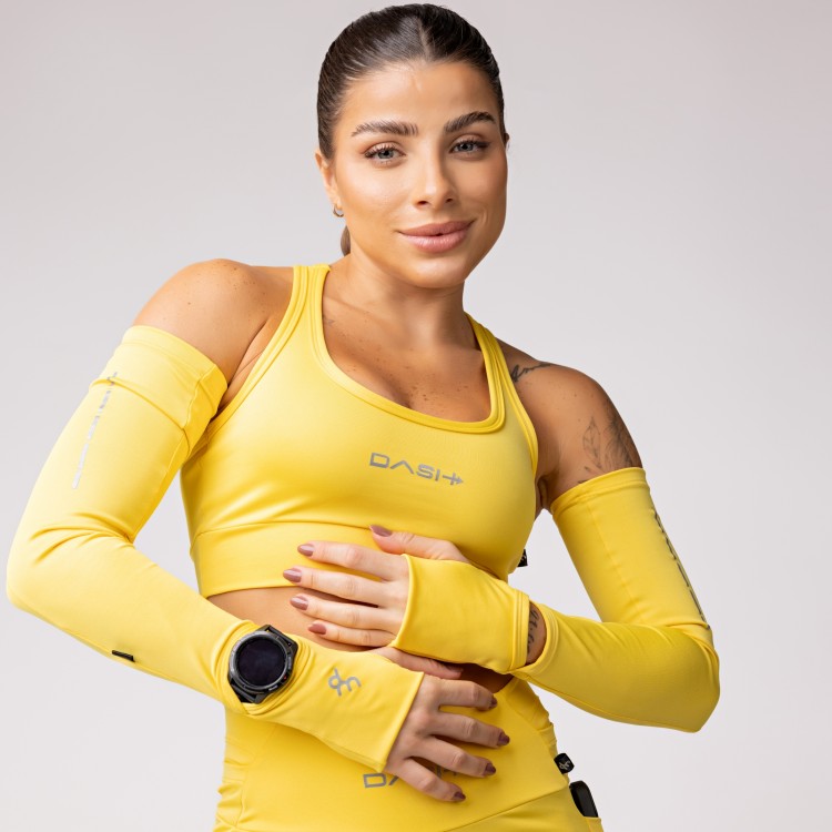 Manguito Baixa Pace com Abertura para Relógio e Dedeira Amarelo