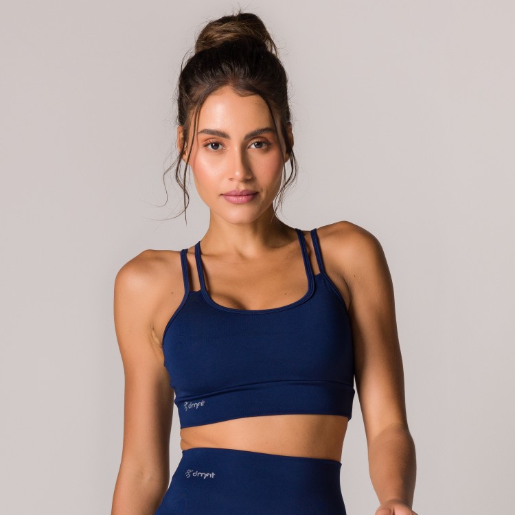 Top Fitness Basics com Alças Duplas Azul Marinho