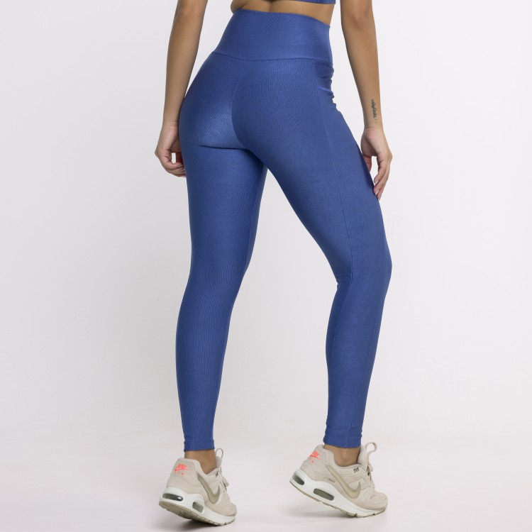 Legging Fitness Canelada Com Bolsos Laterais Azul Space Flux