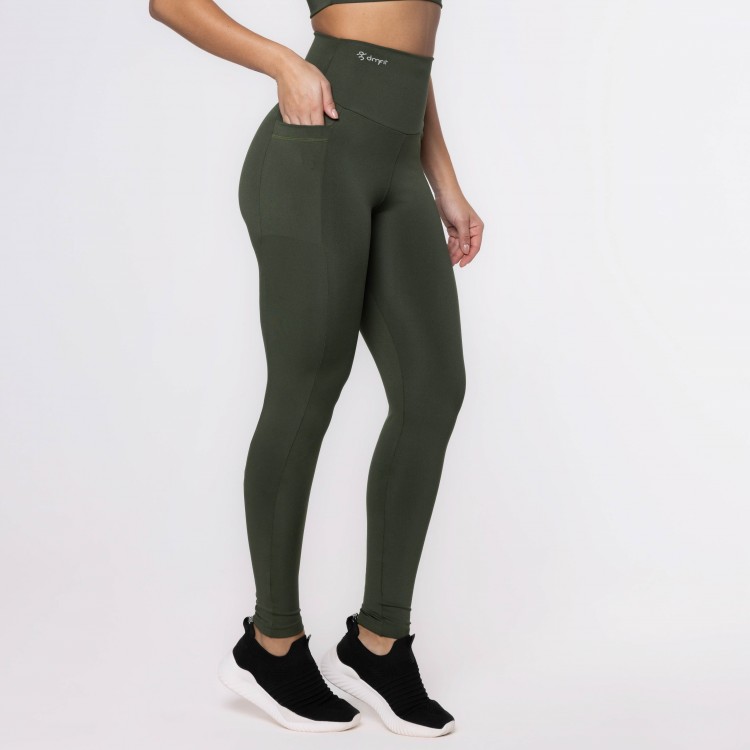 Calça Legging Basics Com Bolsos Laterais Verde Musgo