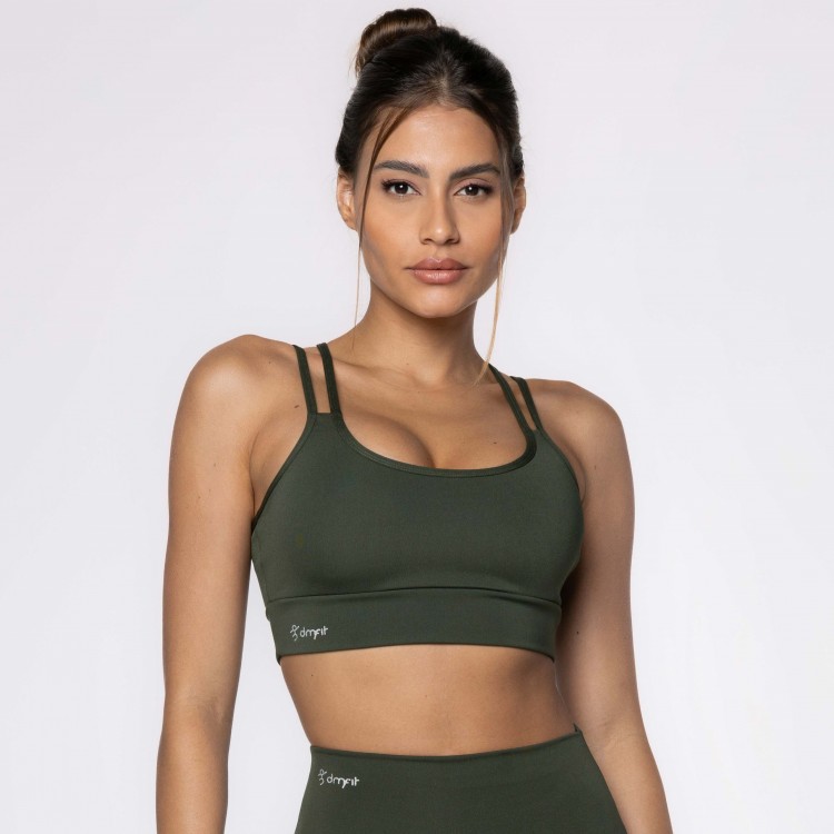 Top Fitness Basics com Alças Duplas Verde Musgo